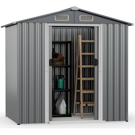 Abri de Jardin Extérieur 2,34m² 196 x 142 cm, Abri à Outils en Métal avec 4 Aérations, Portes, Rampe, Rangement pour Gants et Outils pour Jardin et Ferme (1/5)