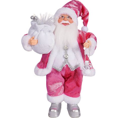30 cm große, niedliche Weihnachtsmann-Figur im Cartoon-Stil, stehende Weihnachtsmann-Figur, Ornament für Zuhause, Schaufensterdekoration, rosa Stil A (1/2)