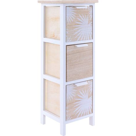 Mobile paulownia mdf pioppo 3 cassetti arredo piante tess maniglie metallo - bianco naturale - Tendance (1/4)