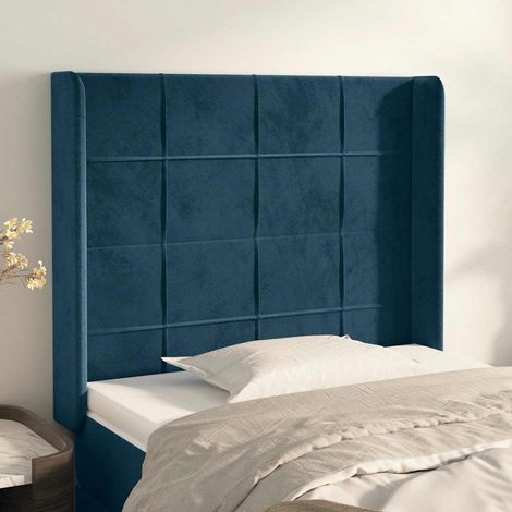 Tête de lit avec oreilles Bleu foncé 103x16x118/128 cm Velours (1/5)
