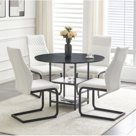 Esstisch Set rund 107 cm mit 4 Stühlen und Ablagen OKMYHOME (1/5)