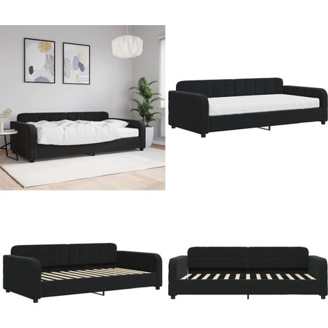 vidaXL Tagesbett mit Matratze Schwarz 100x200 cm Samt (1/5)