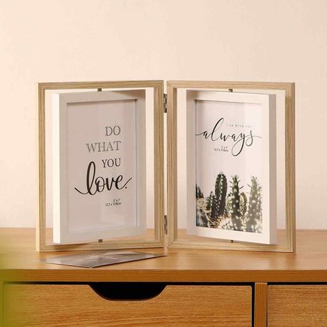Reversible Photo Frame 7-inch Double-Sided Folding Rotating Wooden Photo Frame, Tabletop Photo ...