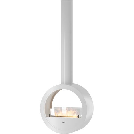 Camino a Bioetanolo sospeso da soffitto Incyrcle Slim 2Side - Biocamino rotondo di design con doppia facciata aperta d.70cm Bianco