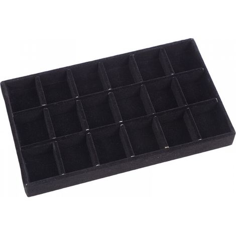Trappe de rangement noire 18 compartiments 21,312,42,4 cm 1 boîte à bijoux en velours grande taille adaptée aux bagues (1/5)