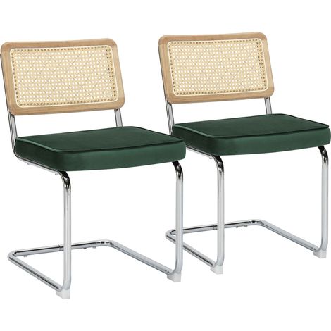Lot de 2 chaises en acier et velours vert foncé
