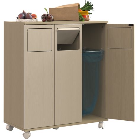 Mobile portasacchi a 3 scomparti in MDF con ruote, 69,3 x 35 x 80,3 cm (1/5)