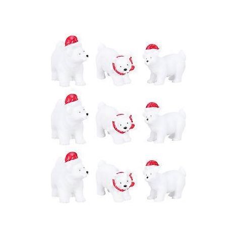 9-teiliges Set Weihnachts-Miniatur-Eisbären-Dekorationen, kreative Bären-Mikrolandschafts-Ornamente, Tischdekoration (zufälliges Design)
