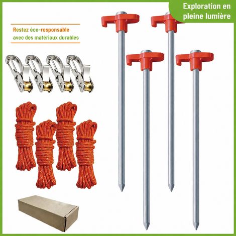 Kit d'ancrage et haubanage pour tente avec 4 crochets tendeurs, 4 cordes de 4 m et 4 piquets orange 7x200 mm 4 pièces 7 200mm 560 g – Livraison gratuite