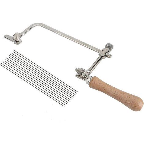 Scie à chantourner manuelle, kit de fabrication de bijoux, scie à chantourner à cadre réglable, outil de fabrication de bijoux, outil de découpe de bois, manche en bois (archet de scie + 12 lames de s