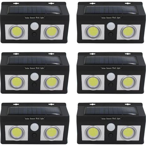 6er-Pack Solar-LED-Wandleuchten, 2 Leuchten mit Dämmerungssensor und Bewegungsmelder, Schwarz, 7500 K, 20000 Std., 7hSevenOn