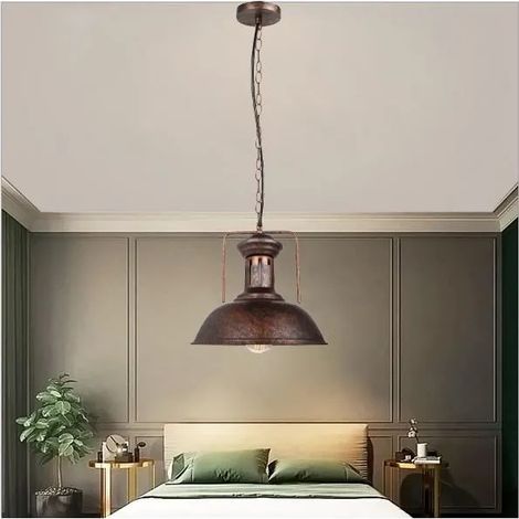Retro Lustre Industrielle Rouille E27 Lampe Suspension Luminaire Vintage en Métal Style Edison pour Salon Chambre (1/4)
