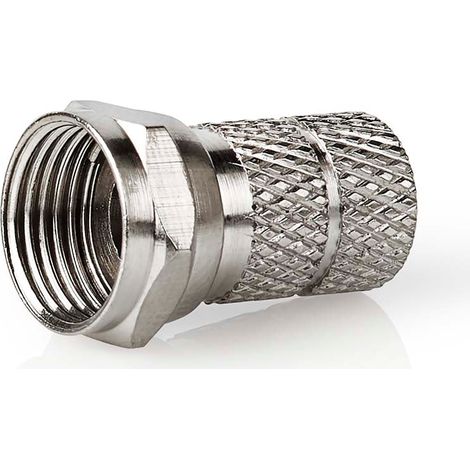 Conector f recto masculino niquelado 75 ohmios giro diametro de entrada del cable 70 mm aleacion de zinc plata 5 uds caja