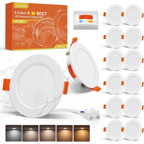 Lot de 12 Spot Led Encastrable 68mm 5W, 5 Températures de Couleur Trou 68-80mm, 5W 550LM Spot Extra Plat, IP44 Etanche, Blanc Chaud Blanc Neutre Blanc Froid, Spot Encastrable Salle de Bain (1/5)