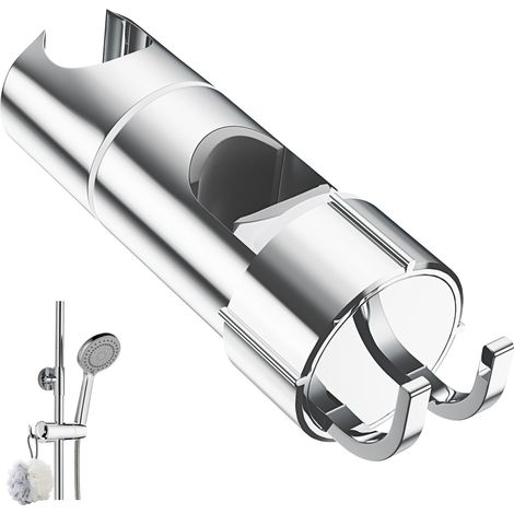 Zweiteilige Duschkopfhalterung mit zwei Haken, verstellbare Halterung für 18–25 mm Gleitduschstangen, universelle verchromte Halterung, einfache Montage
