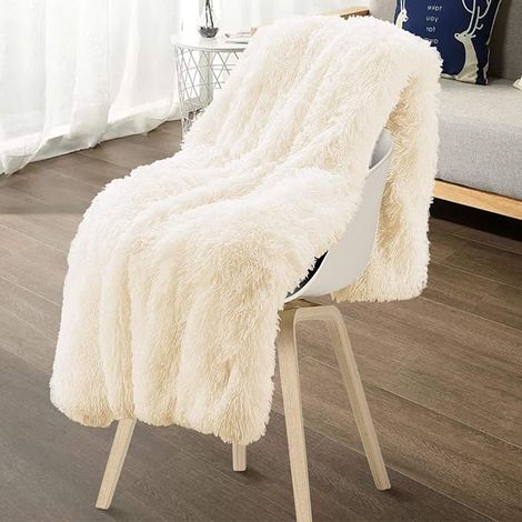Couverture en Laine, Couverture Artificielle 160200cm, Couverture Double Face en Peluche Chaude Super Douce (Blanc)