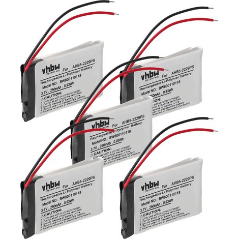 vhbw 5x Akku Ersatz für AHB5-2229PS für Wireless Headset Kopfhörer (250 mAh, 3,7 V, Li-Polymer)