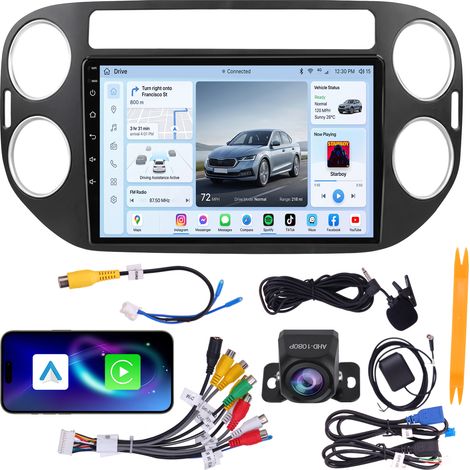 Autoradio 9" Volkswagen Tiguan 2007-2016 Android 15 Quad-Core 4+64 Go CarPlay Android Auto WiFi 6 Bluetooth GPS Caméra AHD (1/5)