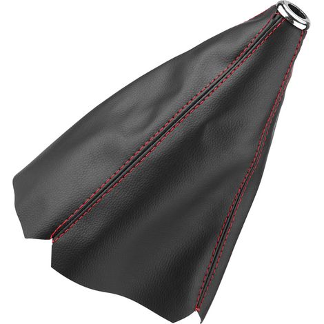 Glänzend schwarzer Schaltsack aus PU-Leder mit roten Ziernähten, universeller Schaltsackbezug (1/5)