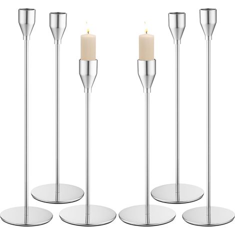 Bougeoir en métal , Chandelier en Trois hauteurs de 33/28/23cm, Porte Bougie de décoration rétro adapté aux Mariages, fêtes, Anniversaires, décoration de la Maison (Argent) (1/5)