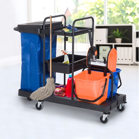 Carro de limpieza profesional con 4 ruedas, 111 x 63,3 x 103 cm, negro HAVRYA (1/5)