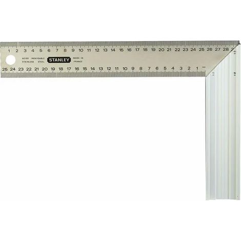 Équerre de menuiserie acier inoxydable 250 mm - double graduation classe II - outillage professionnel STANLEY 1-45-685, précision optimale pour traçage et contrôle d'angles (1/4)