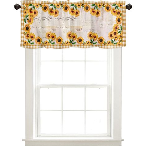 Voile de fenêtre imprimée tournesol, rideau court décoratif