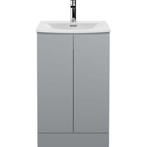 Mavesyn Contemporary 2 Door Floor Standing Vanity Unit with Curved Basin, Satin Grey, 500mm