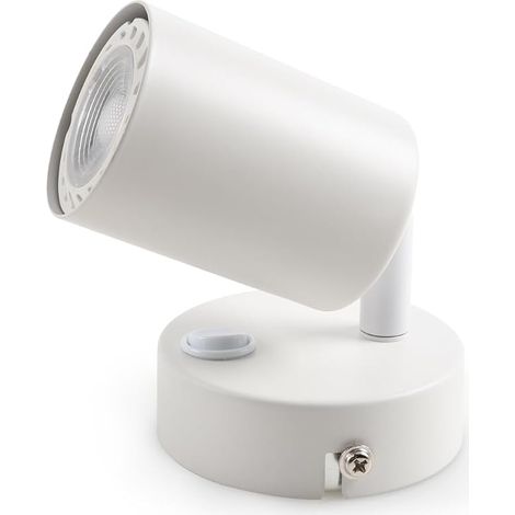 Spot mural avec interrupteur, applique murale, 1 ampoule, orientable et orientable, avec douille GU10 (sans ampoule), rétro, vintage, 230 V, blanc, pour salon, chambre à coucher (1/5)