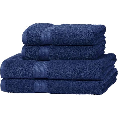 Ensemble de serviettes résistant à la décoloration, 2 serviettes de bain et 2 draps de bain, 4 pièces, 100% coton 500g / m², 70 x 135 cm - Bleu Royal (1/5)