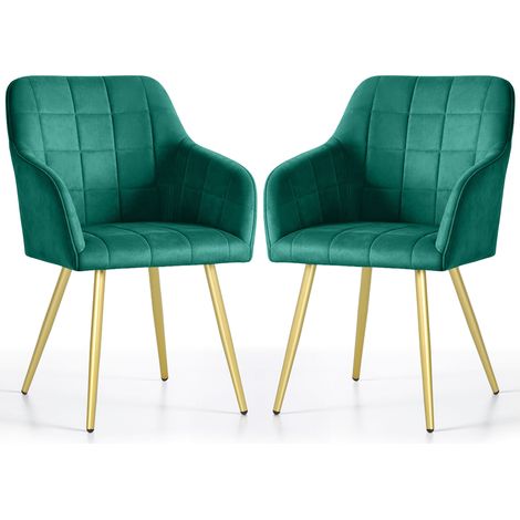Lot de 2 Chaises rembourrées à surpiqûres carrées LUXANO Vert Bouteille pieds dorés (1/5)