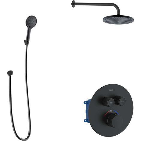 kielle Oudee - Mitigeur thermostatique encastré, 2 sorties, avec accessoires EcoSpare et corps d’encastrement, noir mat 20602SPT104