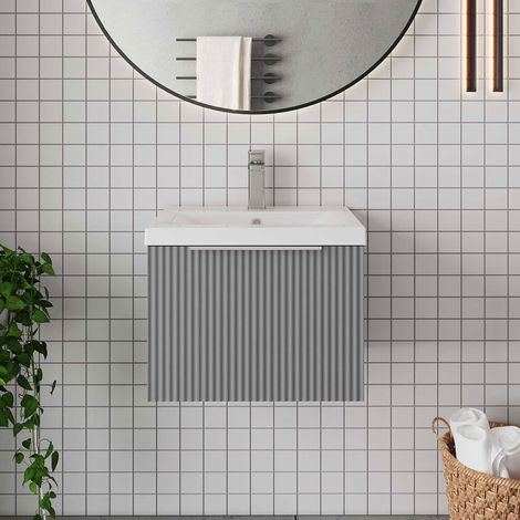 Hudson Reed Fluted Wall Hung 1-Drawer Vanity Unit with Basin 1 500mm Wide - Satin Grey (1/5)