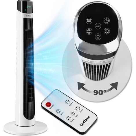 Ventilateur colonne silencieux, 3 vitesses, oscillation, blanc 32x93cm