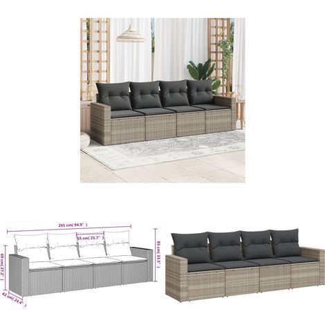 4-tlg. Garten-Sofagarnitur mit Kissen Hellgrau Poly Rattan - Gartensorga - Outdoor Möbel - Gartenlounge - Rattan Sofa - Lounge Set - Home & Living (1/3)
