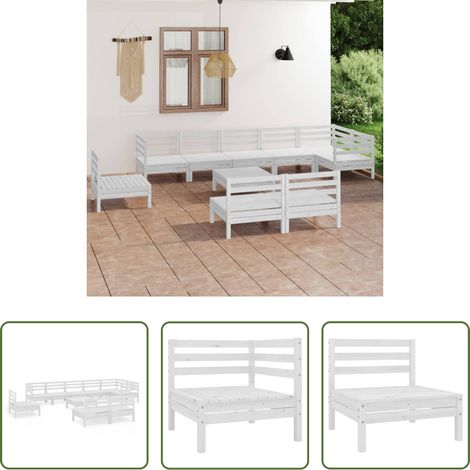 vidaXL Kieferholz - 10-tlg. Garten-Lounge-Set Massivholz Kiefer Weiß (1/5)