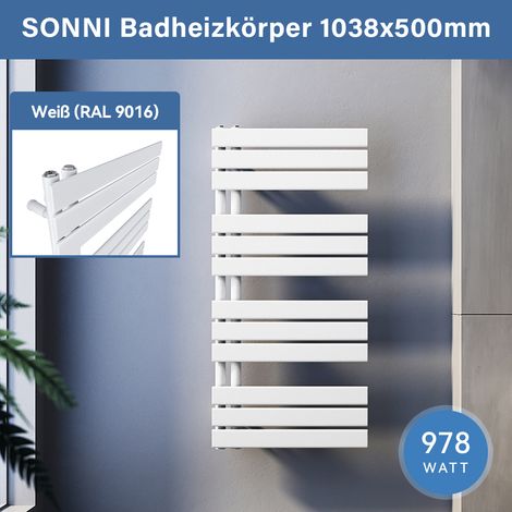 SONNI Badheizkörper Handtuchhalter Weiß Handtuchwärmer Panel Handtuchtrockner,1038x500mm Seitenanschluss (1/5)