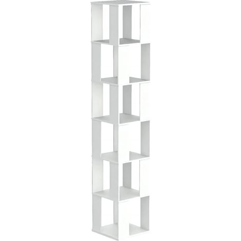 190cm Rotating Bookcase, 6-Tiers Display Shelf, Freestanding Bookshelf for Living Room, Tall Corner Bookcase (MDF, White) (1/5)