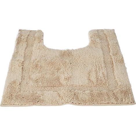 1 Tapis contour WC, antidérapant, polyester microfibre, marron clair, pour salle de bain