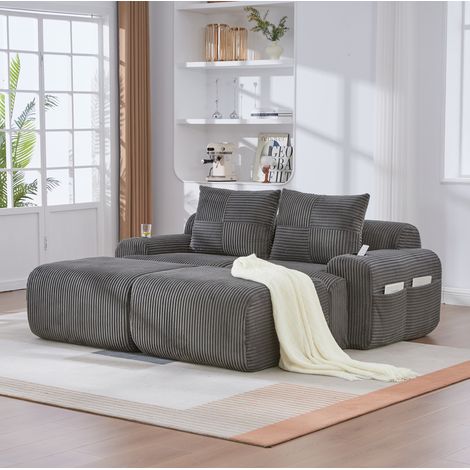 Canapé modulable 2 places en tissu côtelé gris foncé 200x174x80 cm avec porte-gobelet et poche latérale (1/5)