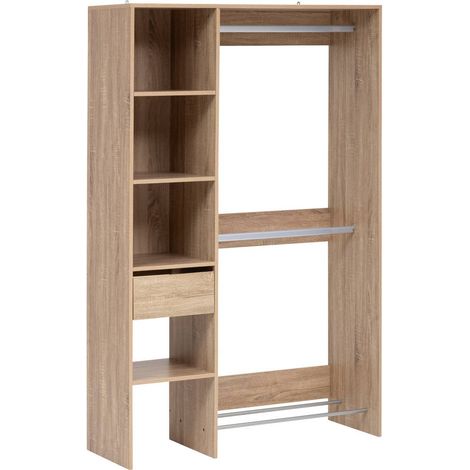 5Five Simply Smart – Dressing 2 penderies effet chêne naturel – Dimensions 118x39,5x183 cm – Panneau de particules agglomérées – Tiroir et étagères réglables