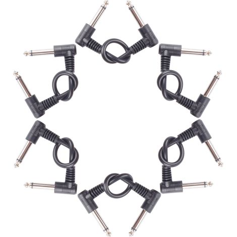 Lot de 6 câbles patch pour guitare, 18 cm (7 pouces), connecteurs coudés 6,35 mm, réduction du bruit, pour effets de guitare et enregistrement musical. (1/2)