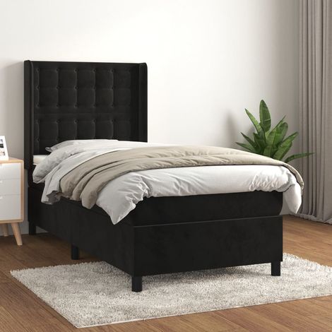 Lit adulte,Lit avec Sommier et Matelas confortable pour Chambre,Ensemble Lit à sommier tapissier Noir 90x190 cm Velours -BVN84020 (1/5)