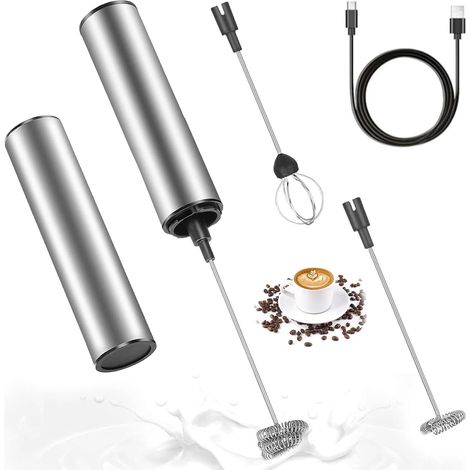1 Mousseur à lait, 2 vitesses, acier inoxydable, tête double fouet, café, latte (1/5)