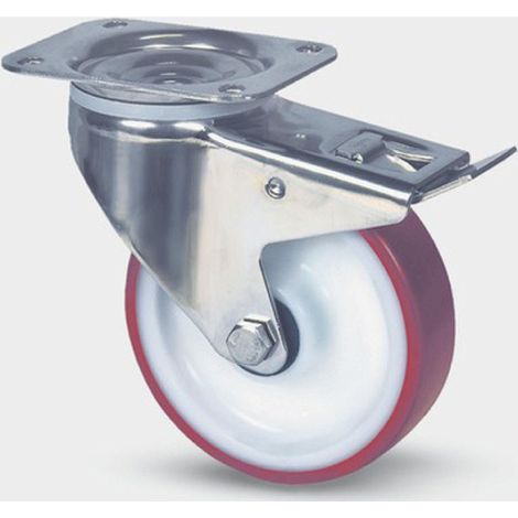 TENTE 8477-UAD-080-P62 RED ROULETTE PIVOTANTE AVEC FREIN ACIER INOXYDABLE/NYLON 80 MM MAX. 100 KG - 00304252KK (1/3)