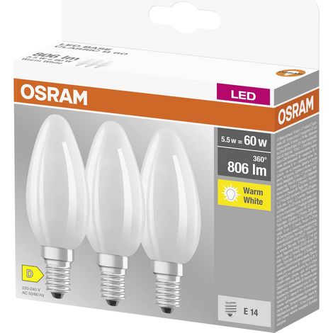 OSRAM Lampe à filaments Star, E14-base, verre dépoli ,Blanc chaud (2700K), 806 Lumen, Remplacement de la traditionnelle 60W-Ampoules 3-Pack