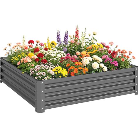 Gartenbeet, Pflanzkasten mit Stahlgehäuse, Hellgrau, 120 x 120 x 30 cm