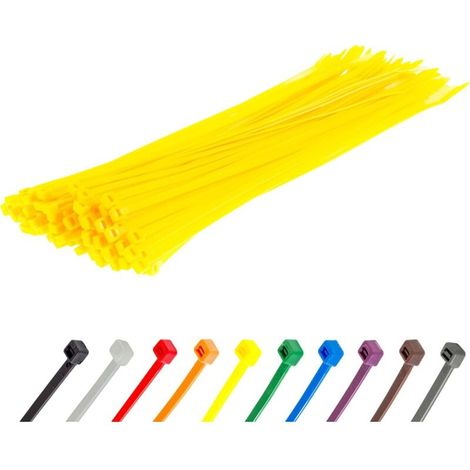 Packung mit 100 Kabelbindern, UV-beständiges Nylon, 300 mm x 4,8 mm, gelb, für Außenverkabelung und Heimwerkerprojekte (1/5)