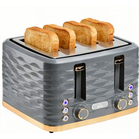 Toaster für 4 Scheiben mit 7 Bräunungsstufen, High-Lift, Aufwärm-/Auftau-/Abbruchs-Funktion, Graue Wellenoptik