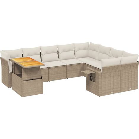 Maison Exclusive - Juego de sofás jardín con cojines beige 10 pza (1/3)